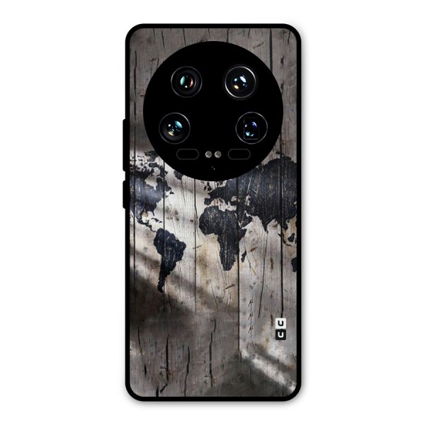 World Map Wood Design Metal Back Case for Xiaomi 14 Ultra