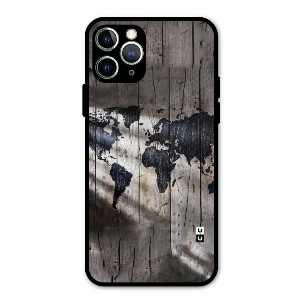 World Map Wood Design Metal Back Case for iPhone 11 Pro Max