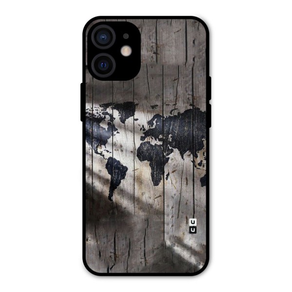 World Map Wood Design Metal Back Case for iPhone 12 Mini