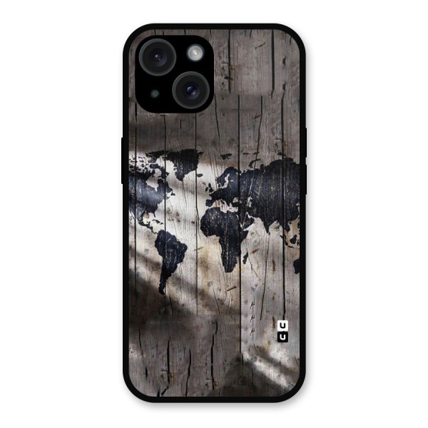 World Map Wood Design Metal Back Case for iPhone 15