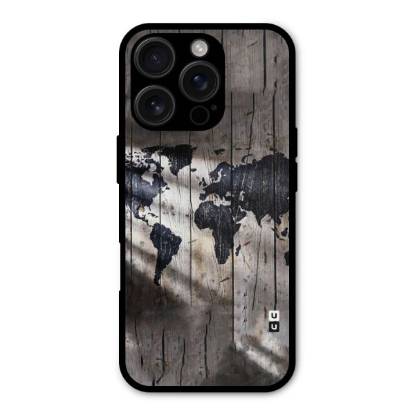 World Map Wood Design Metal Back Case for iPhone 16 Pro