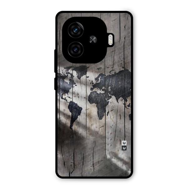 World Map Wood Design Metal Back Case for iQOO Z9 Turbo