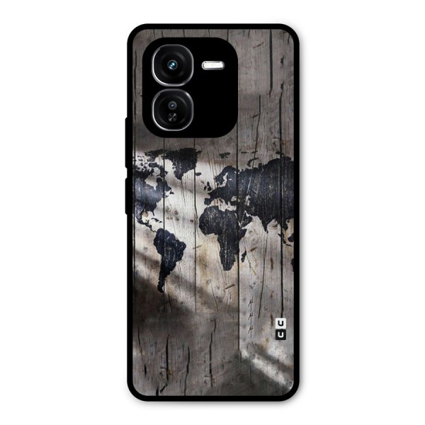 World Map Wood Design Metal Back Case for iQOO Z9x