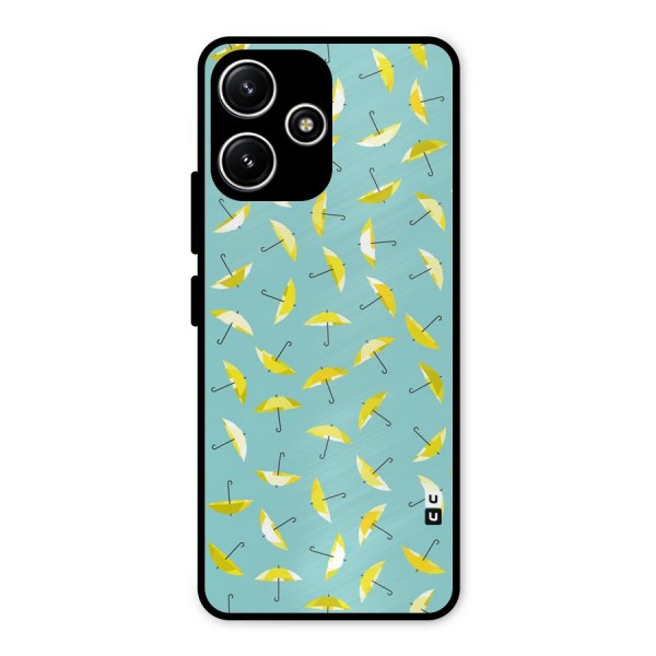 Yellow Umbrella Pattern Metal Back Case for Redmi 12 5G