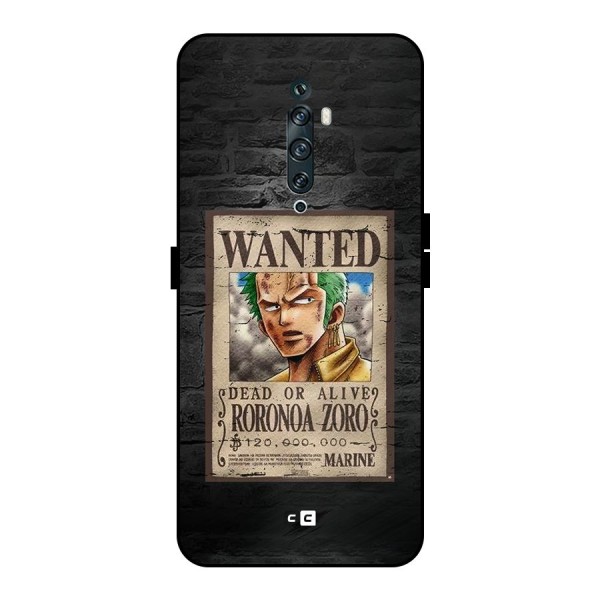 Zoro Wanted Metal Back Case for Oppo Reno2 F