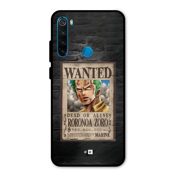 Zoro Wanted Metal Back Case for Redmi Note 8
