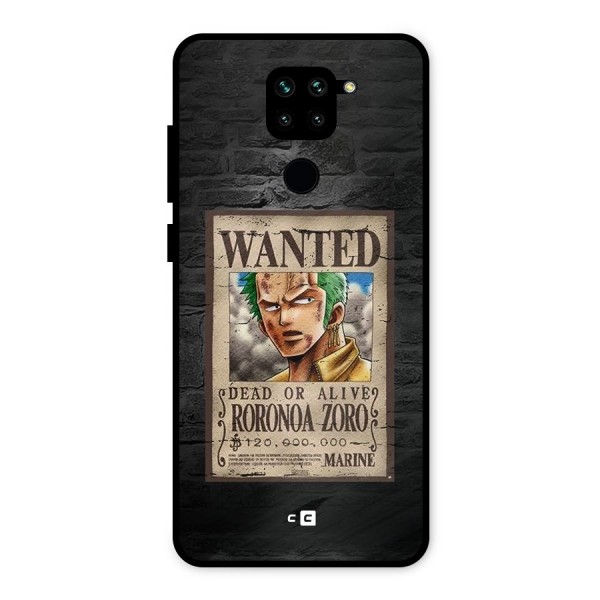 Zoro Wanted Metal Back Case for Redmi Note 9