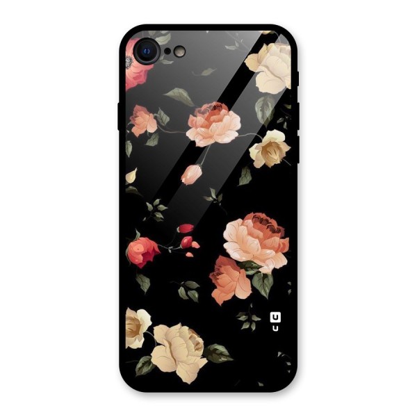 Black Artistic Floral Glass Back Case for iPhone 7
