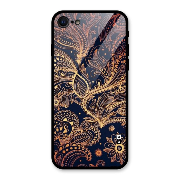 Classy Golden Leafy Design Glass Back Case for iPhone 7