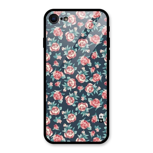 Floral Navy Bloom Glass Back Case for iPhone 7