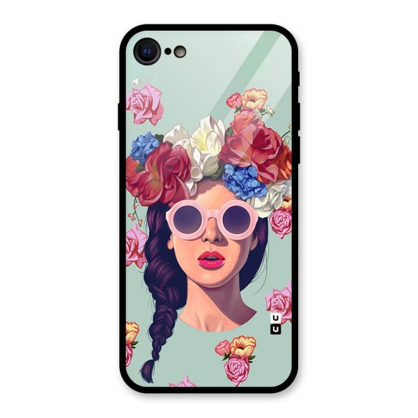 Pretty Girl Florals Illustration Art Glass Back Case for iPhone 7