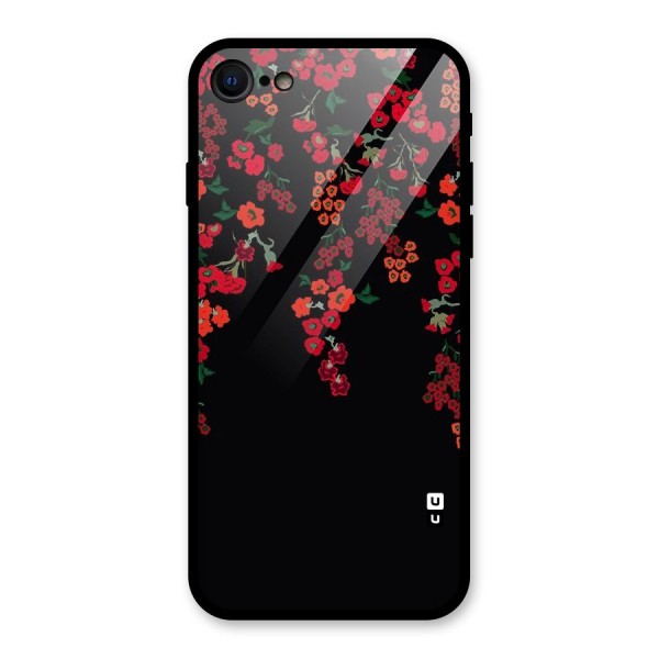 Red Floral Pattern Glass Back Case for iPhone 7