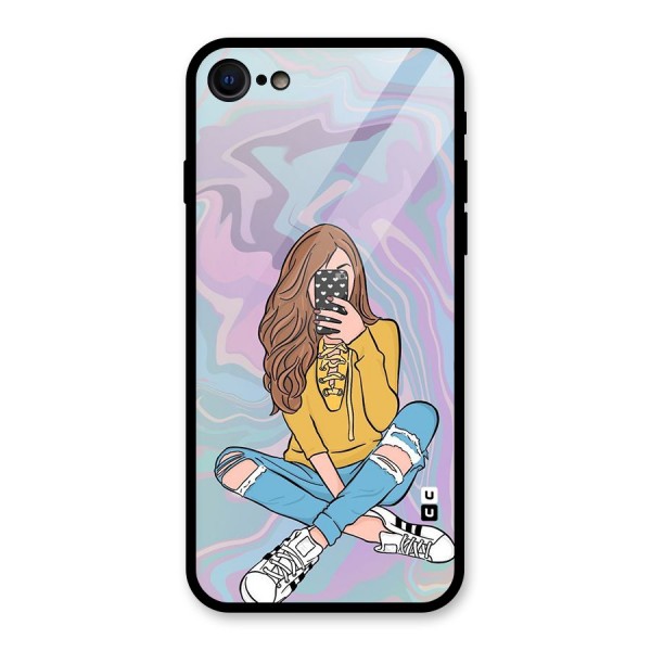 Selfie Girl Illustration Glass Back Case for iPhone 7
