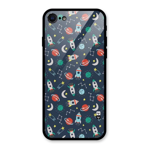 Space Rocket Pattern Glass Back Case for iPhone 7