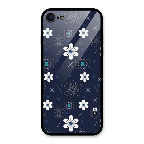 White Floral Shapes Glass Back Case for iPhone 7