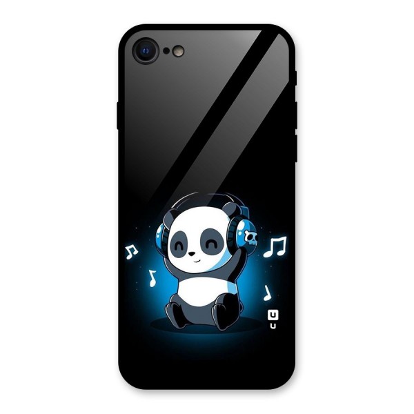 Adorable Panda Enjoying Music Glass Back Case for iPhone 8