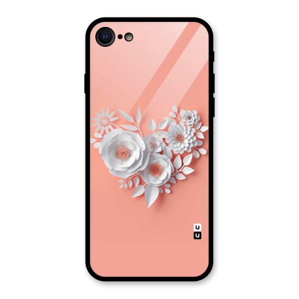 White Paper Flower Glass Back Case for iPhone 8
