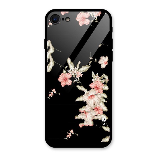 Black Floral Glass Back Case for iPhone SE 2020