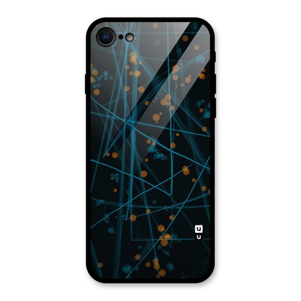 Blue Lines Gold Dots Glass Back Case for iPhone SE 2020