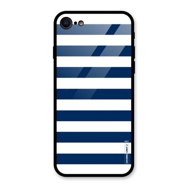 Classic Blue White Stripes Glass Back Case for iPhone SE 2020