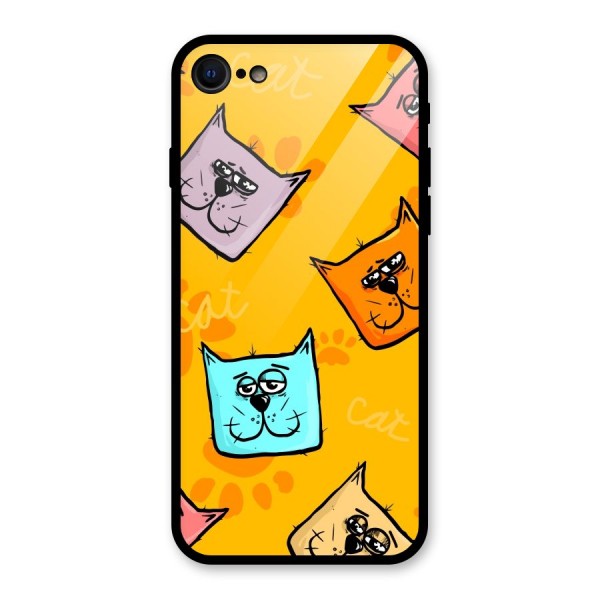 Cute Cat Pattern Glass Back Case for iPhone SE 2020