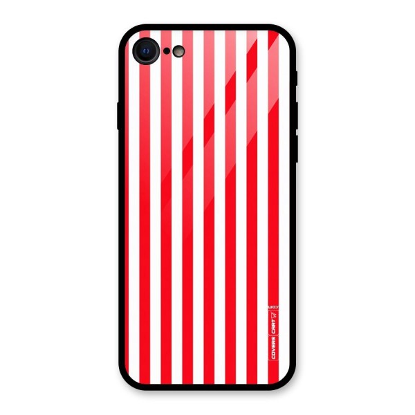 Red And White Straight Stripes Glass Back Case for iPhone SE 2020