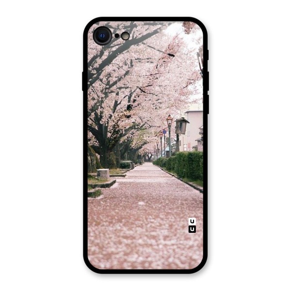 Street In Pink Flowers Glass Back Case for iPhone SE 2020