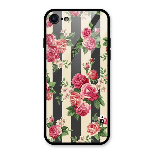 Stripes And Floral Glass Back Case for iPhone SE 2020
