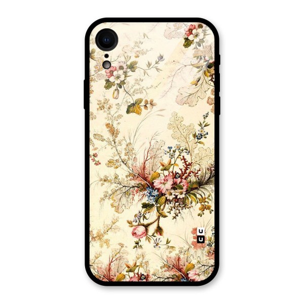 Beige Floral Glass Back Case for iPhone XR