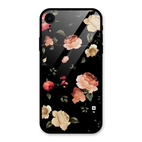Black Artistic Floral Glass Back Case for iPhone XR