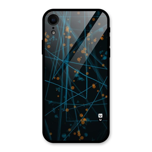 Blue Lines Gold Dots Glass Back Case for iPhone XR