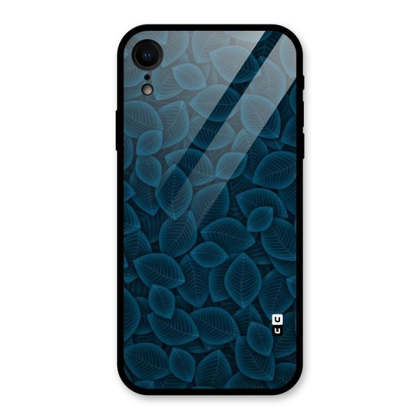 Blue Thin Leaves Glass Back Case for iPhone XR