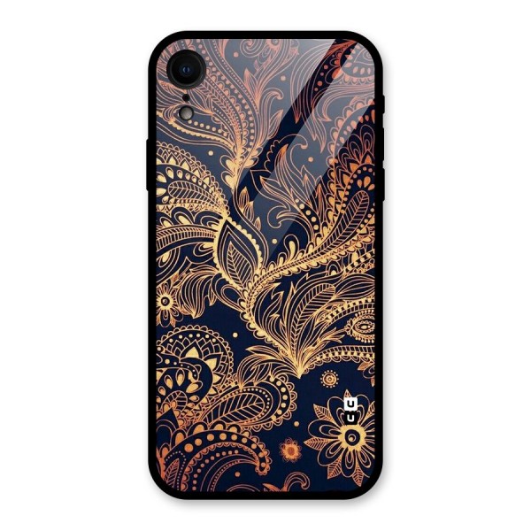 Classy Golden Leafy Design Glass Back Case for iPhone XR