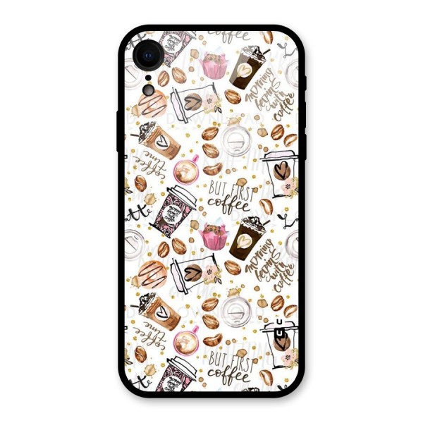 Coffee Pattern Glass Back Case for iPhone XR