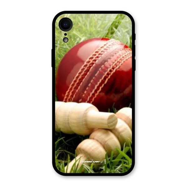 Cricket Ball and Stumps Glass Back Case for iPhone XR