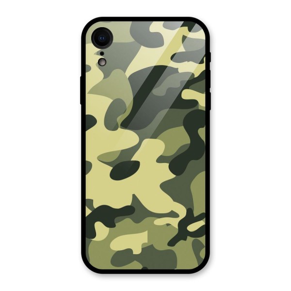 Green Military Pattern Glass Back Case for iPhone XR