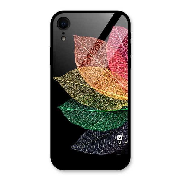 Net Leaf Color Design Glass Back Case for iPhone XR