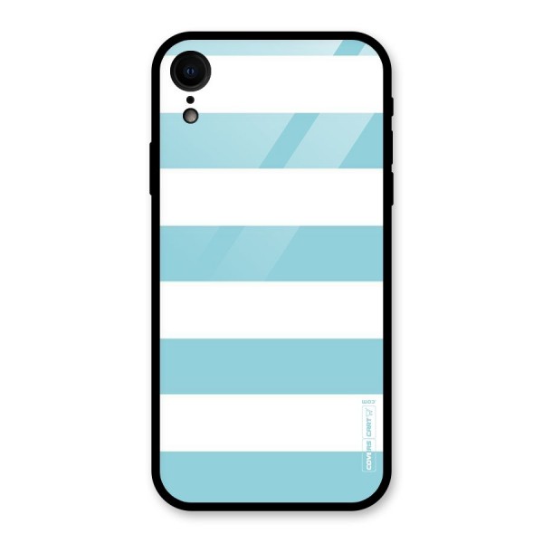 Pastel Blue White Stripes Glass Back Case for iPhone XR