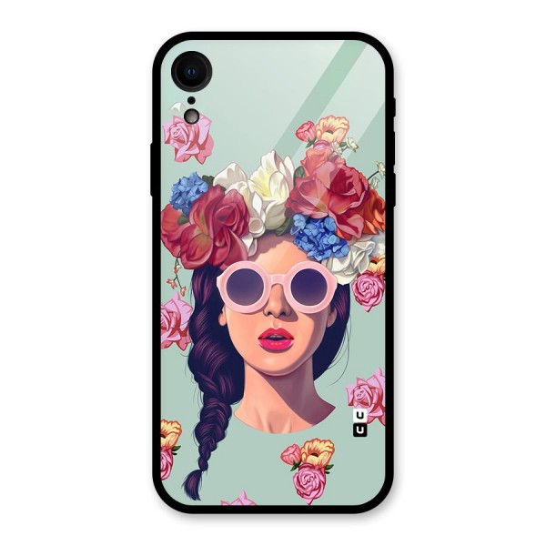 Pretty Girl Florals Illustration Art Glass Back Case for iPhone XR