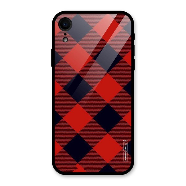 Red Diagonal Check Glass Back Case for iPhone XR