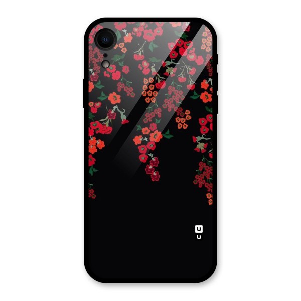 Red Floral Pattern Glass Back Case for iPhone XR