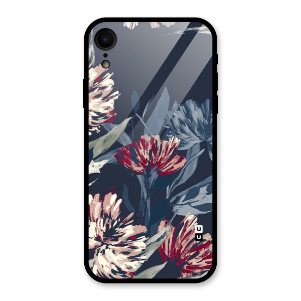 Red Rugged Floral Pattern Glass Back Case for iPhone XR