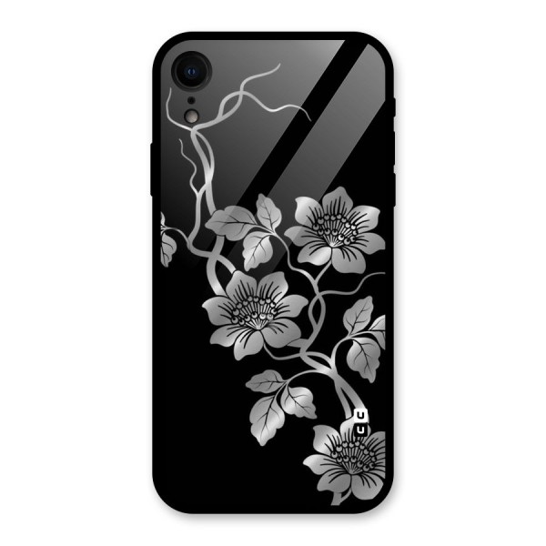 Silver Grey Flowers Glass Back Case for iPhone XR