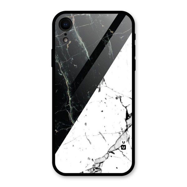 Stylish Diagonal Marble Glass Back Case for iPhone XR