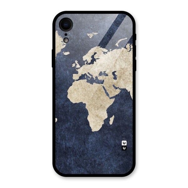 World Map Blue Gold Glass Back Case for iPhone XR