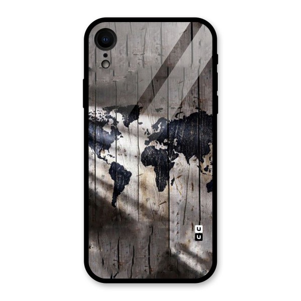 World Map Wood Design Glass Back Case for iPhone XR