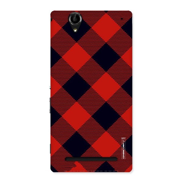 Red Diagonal Check Back Case for Sony Xperia T2