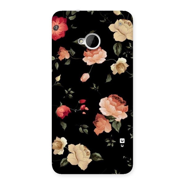 Black Artistic Floral Back Case for HTC One M7