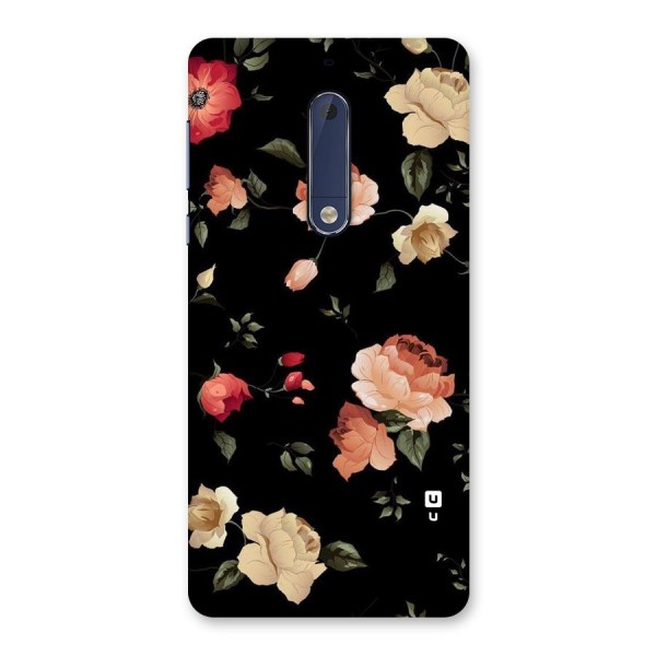 Black Artistic Floral Back Case for Nokia 5