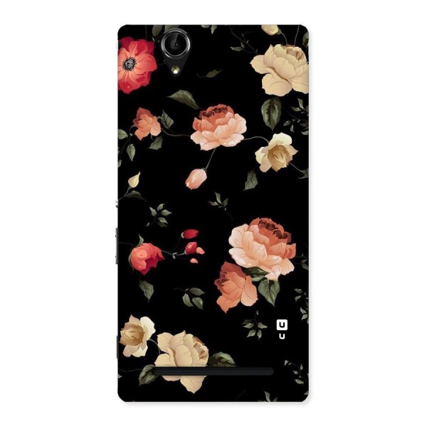 Black Artistic Floral Back Case for Sony Xperia T2